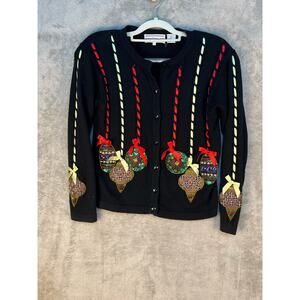 VTG Christmas Ornament Lambswool Angora Cardigan Sweater Small Petite